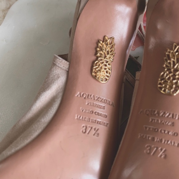 AQUAZURRA FIRENZE NEUTRAL LEATHER TUSSLE HEELED SANDALS - Picture 4 of 16